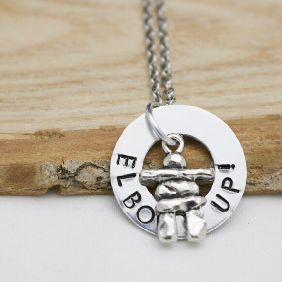 Elbows Up! Inuksuk Hand Stamped Pendant Necklace - Handmade & Hypoallergenic - Picture 6 of 12